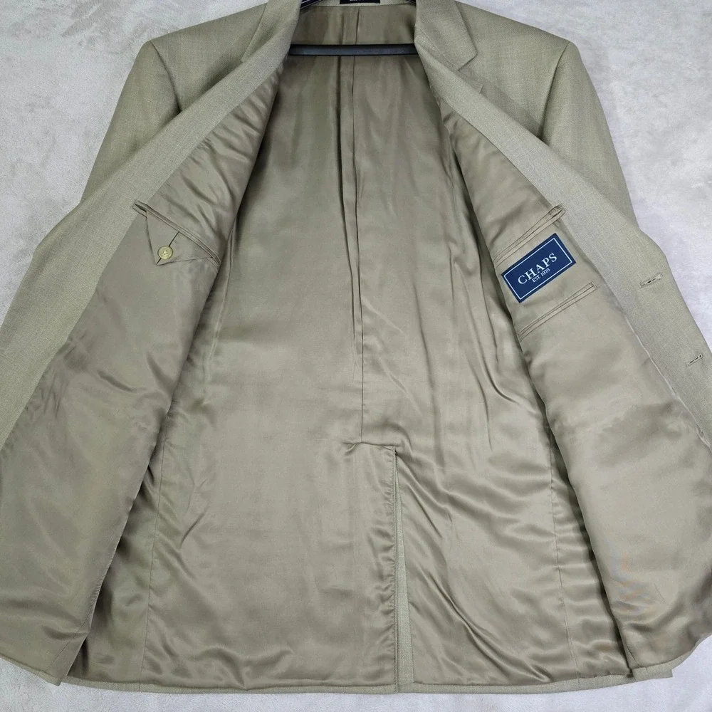 Chaps 46R Sport Coat Blazer‎ Tan Taupe Textured Weave 2 Button Flap Pockets